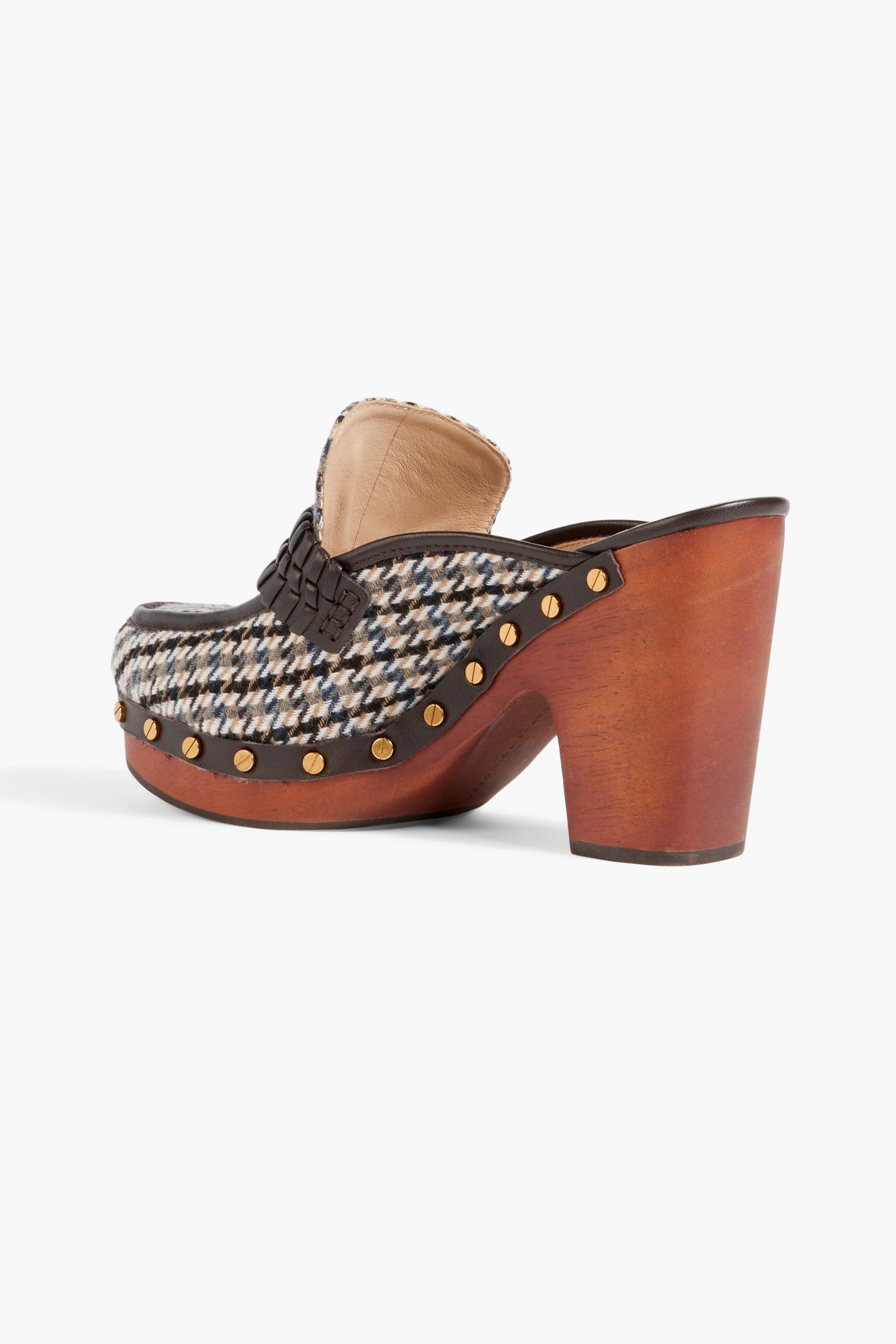 Veronica Beard Delia leather-trimmed tweed platform clogs