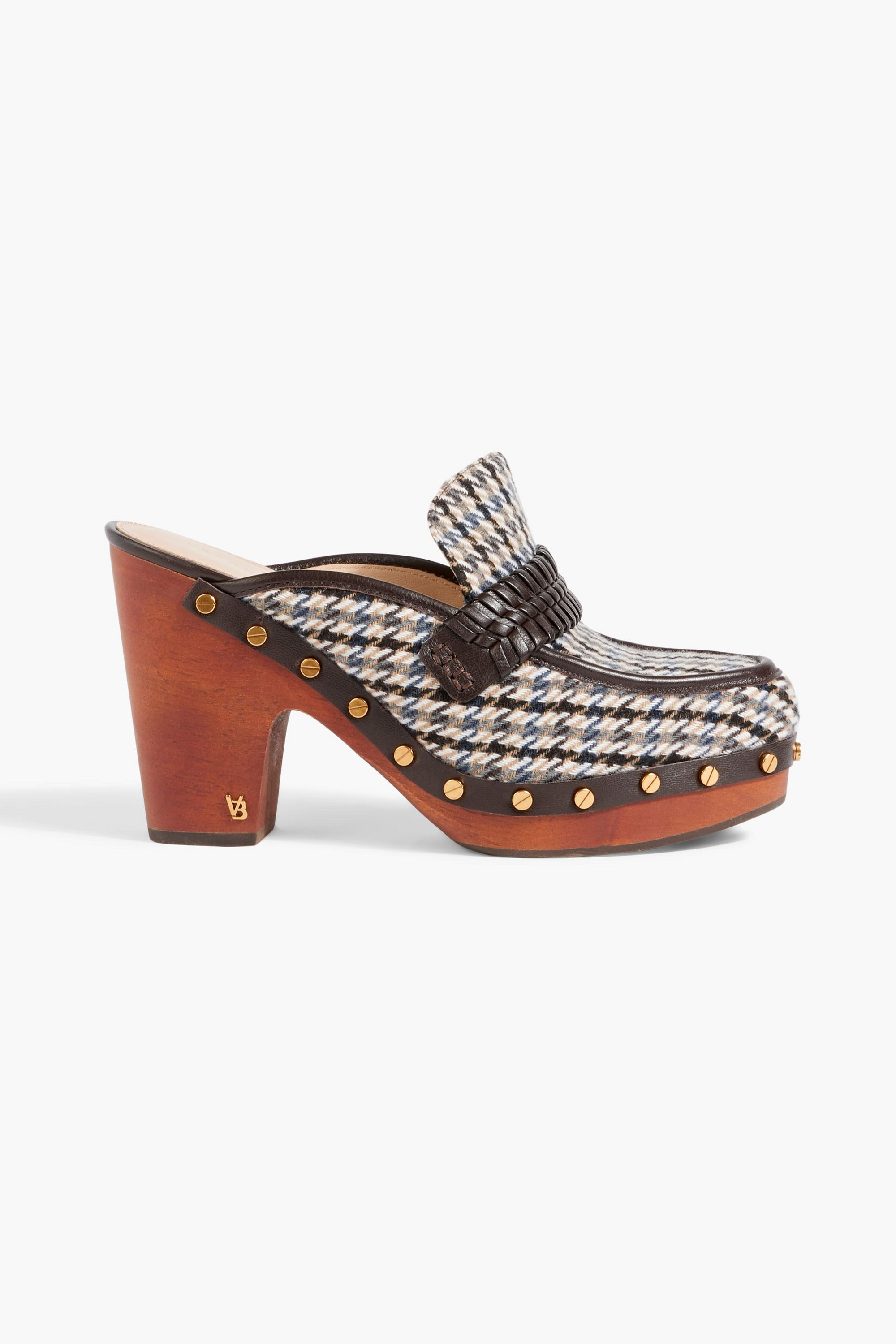 Veronica Beard Delia leather-trimmed tweed platform clogs