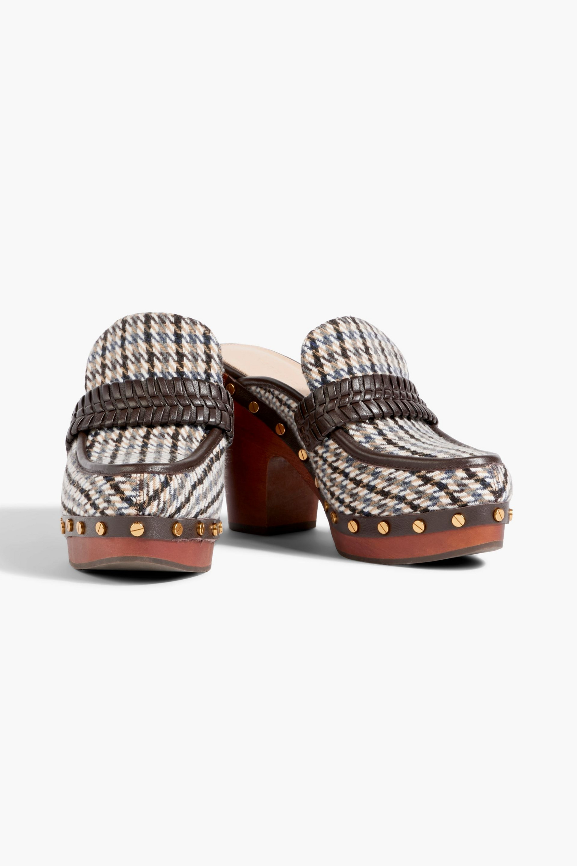 Veronica Beard Delia leather-trimmed tweed platform clogs
