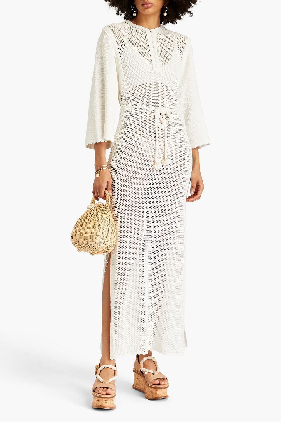 Shop Zimmermann Crocheted Cotton Maxi Dress In Ivory