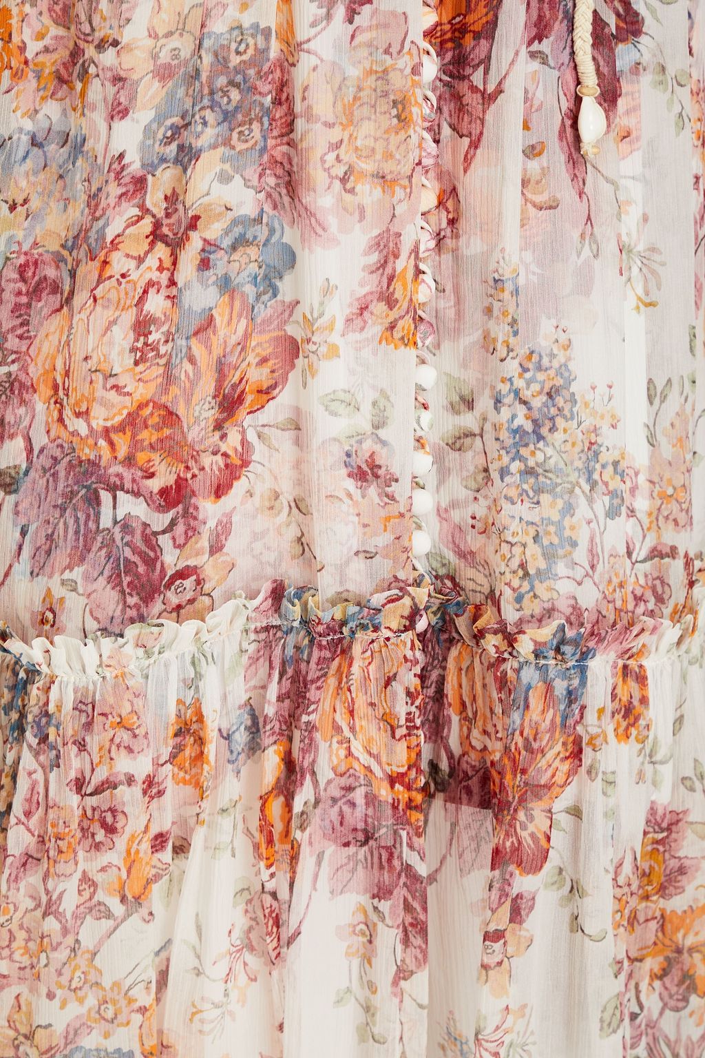 ZIMMERMANN Midikleid aus Seidenkrepon mit floralem Print und Rüschen
