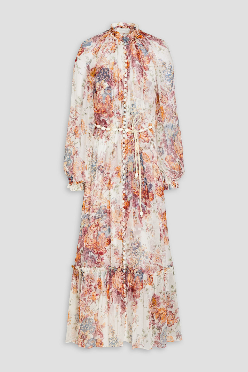 Zimmermann Ruffled Floral-print Silk-crepon Midi Dress In Cream