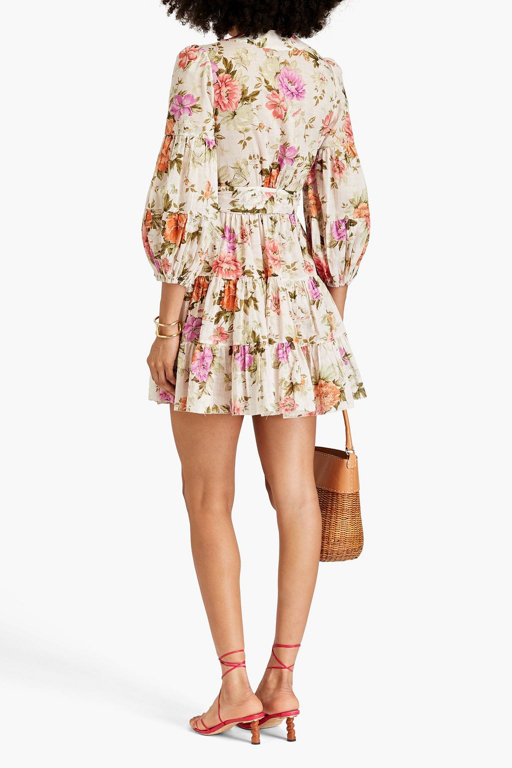 ZIMMERMANN Tiered floral-print cotton mini wrap dress