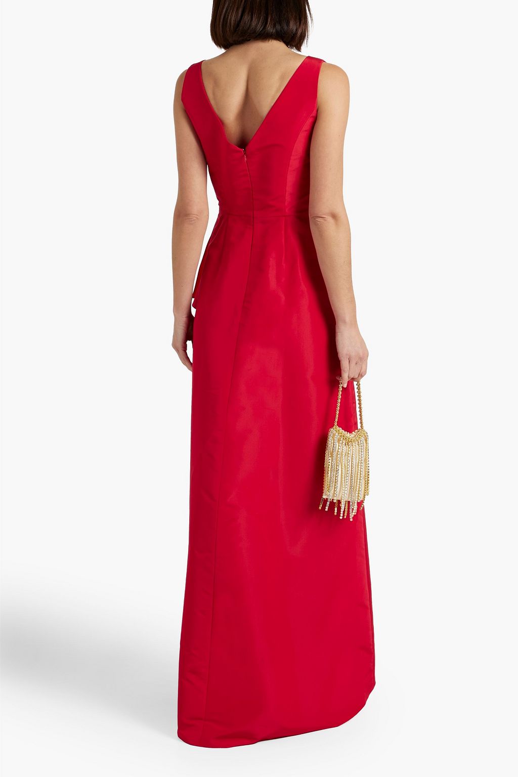CAROLINA HERRERA シルクファイユ ラップ風ロングドレス プリーツ入り