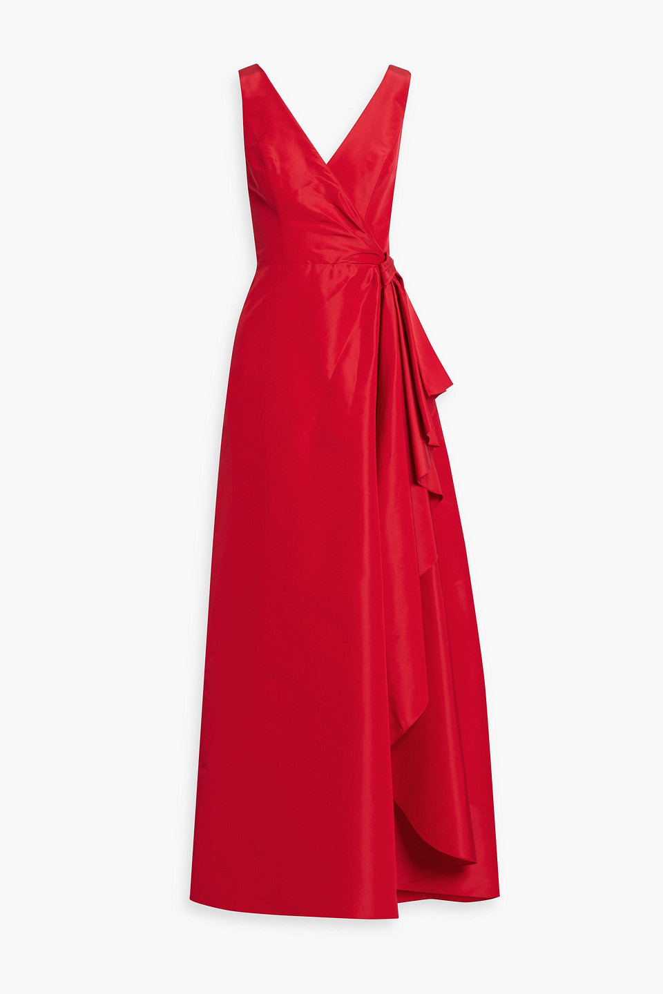 Carolina Herrera Wrap-effect Pleated Silk-faille Gown In Crimson