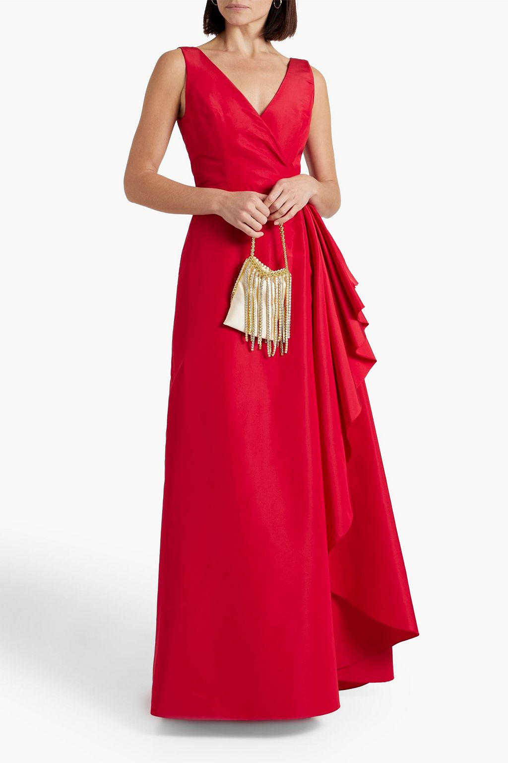 CAROLINA HERRERA シルクファイユ ラップ風ロングドレス プリーツ入り