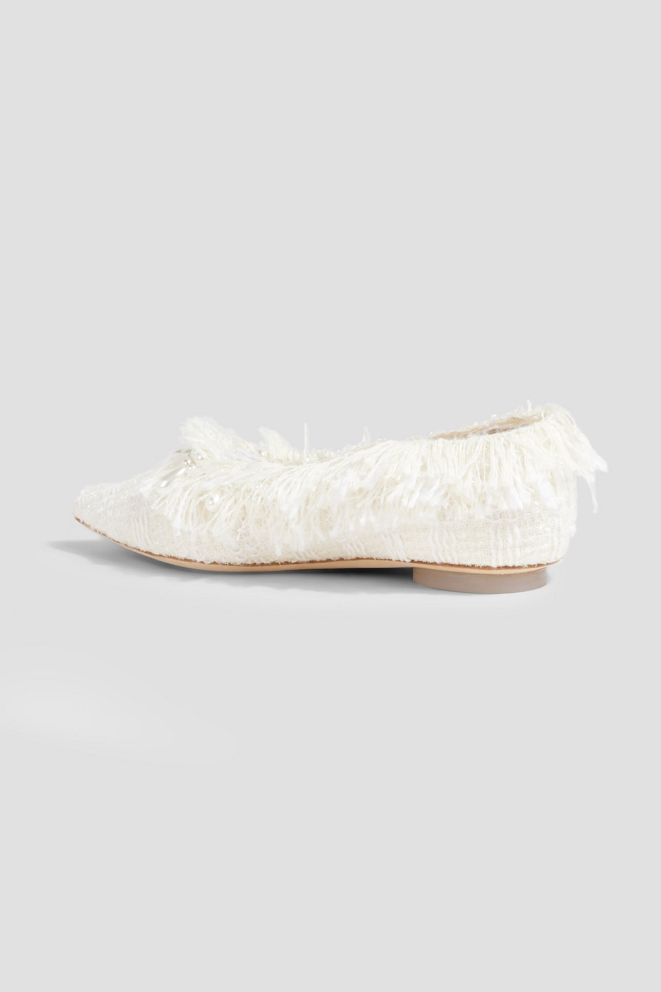 Shop Simone Rocha Embellished Tweed Point-toe Flats In Ivory