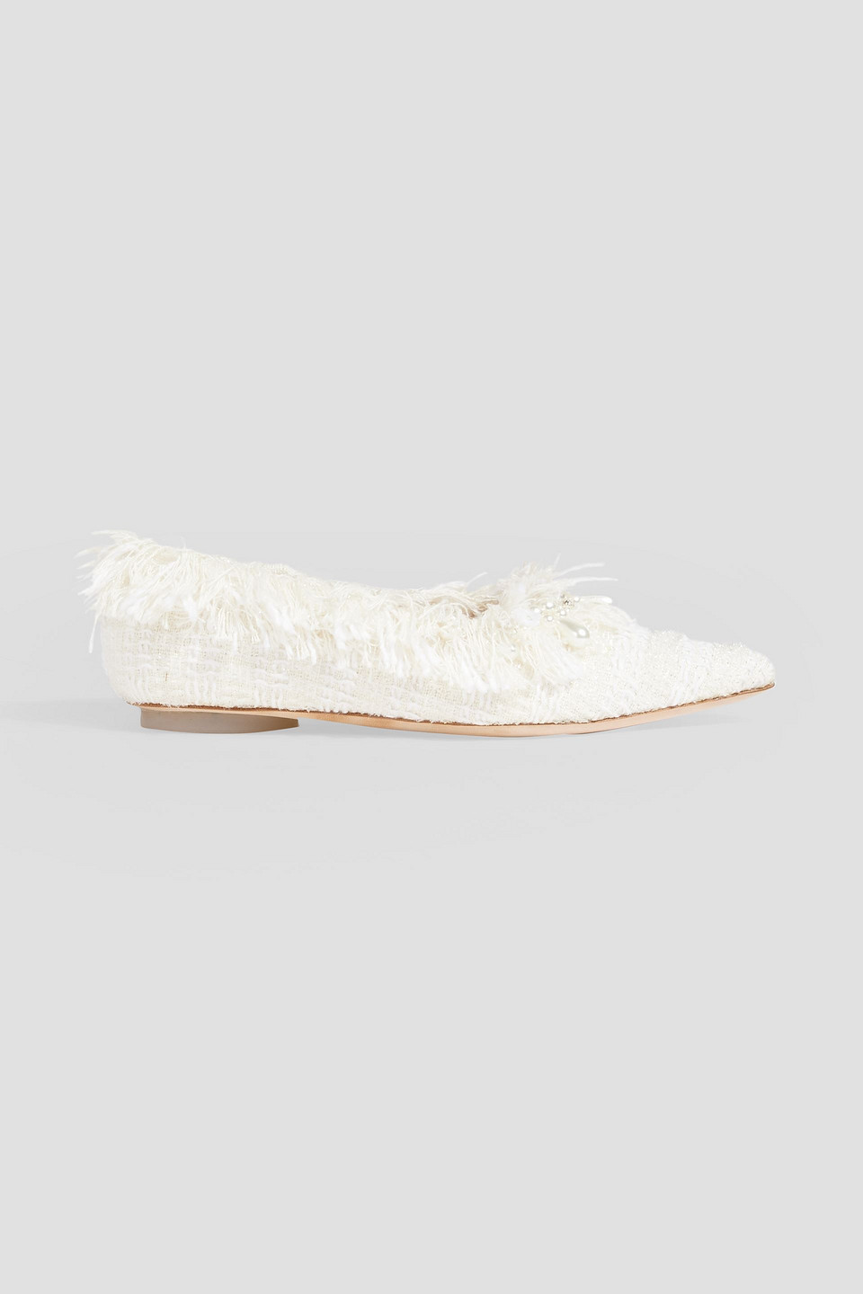 Simone Rocha Embellished Tweed Point-toe Flats In Ivory