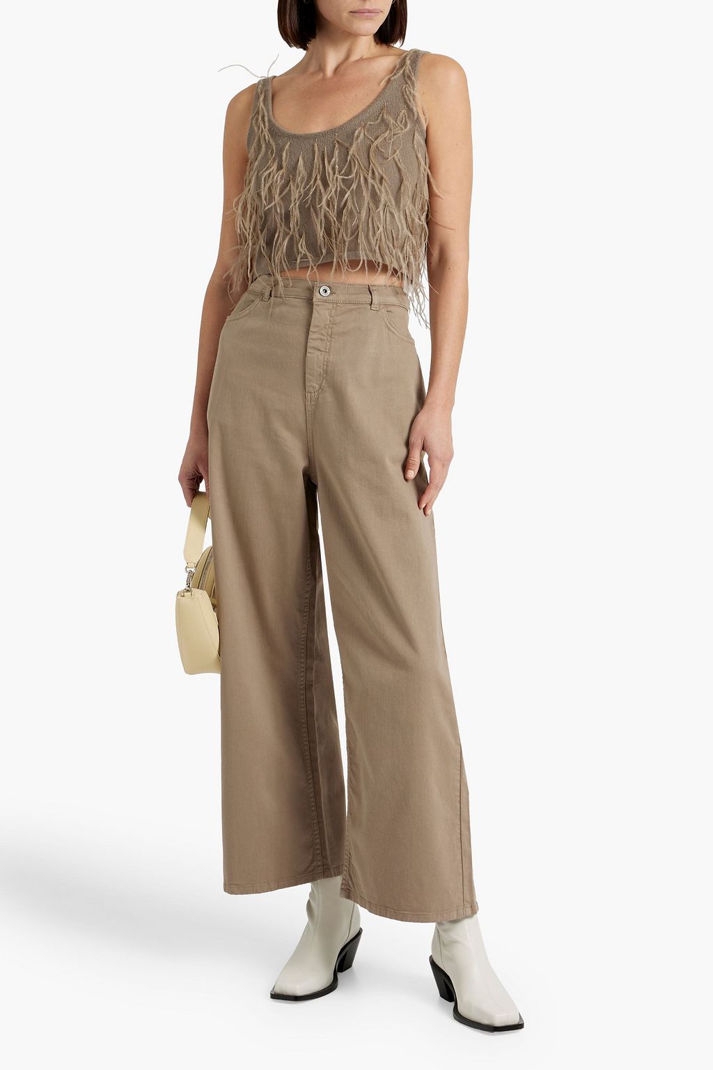 LAPOINTE Cropped Oberteil aus einer Kaschmir-Seidenmischung mit Federbesatz