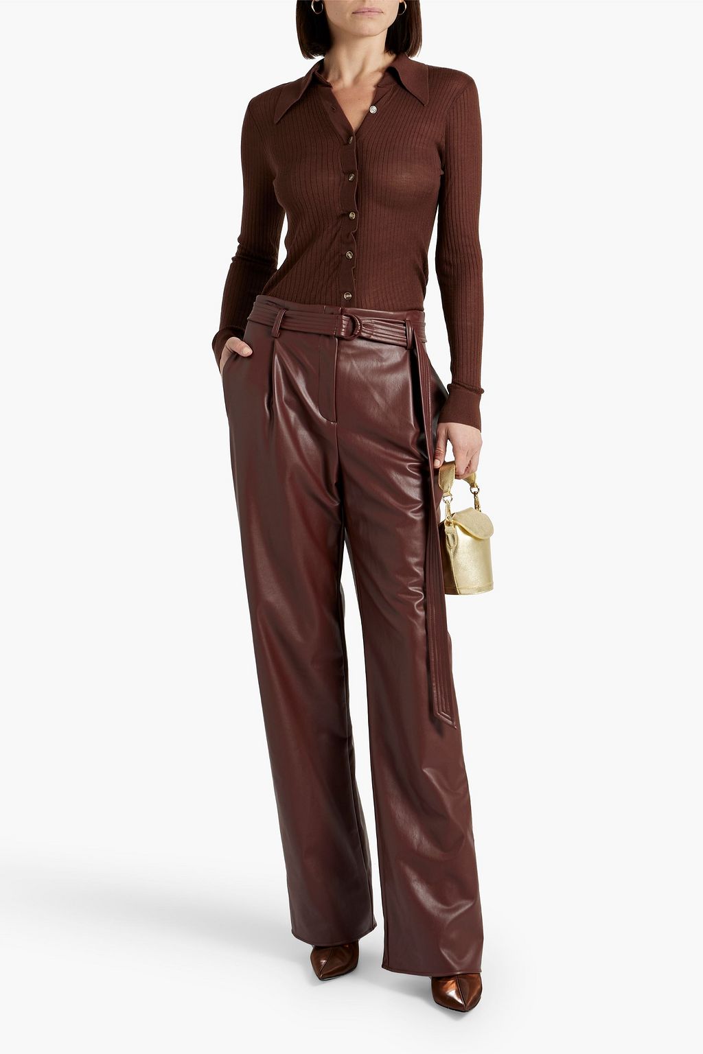 LAPOINTE Belted faux leather straight-leg pants