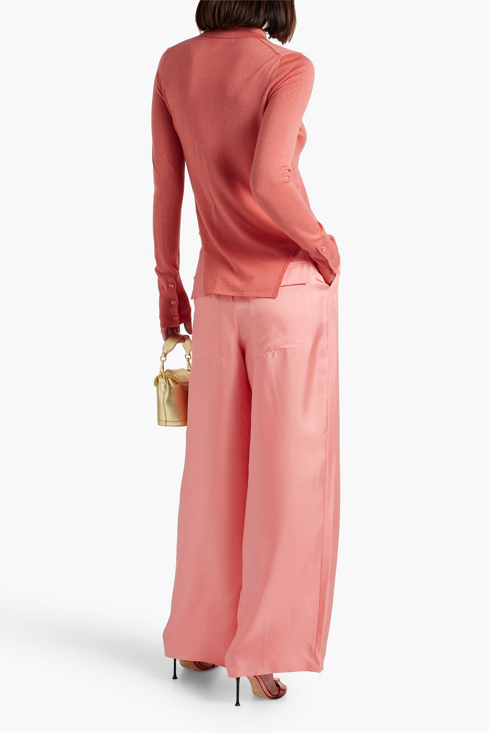 Lapointe Asymmetric Wool, Silk And Cashmere-blend Cardigan In Bubblegum