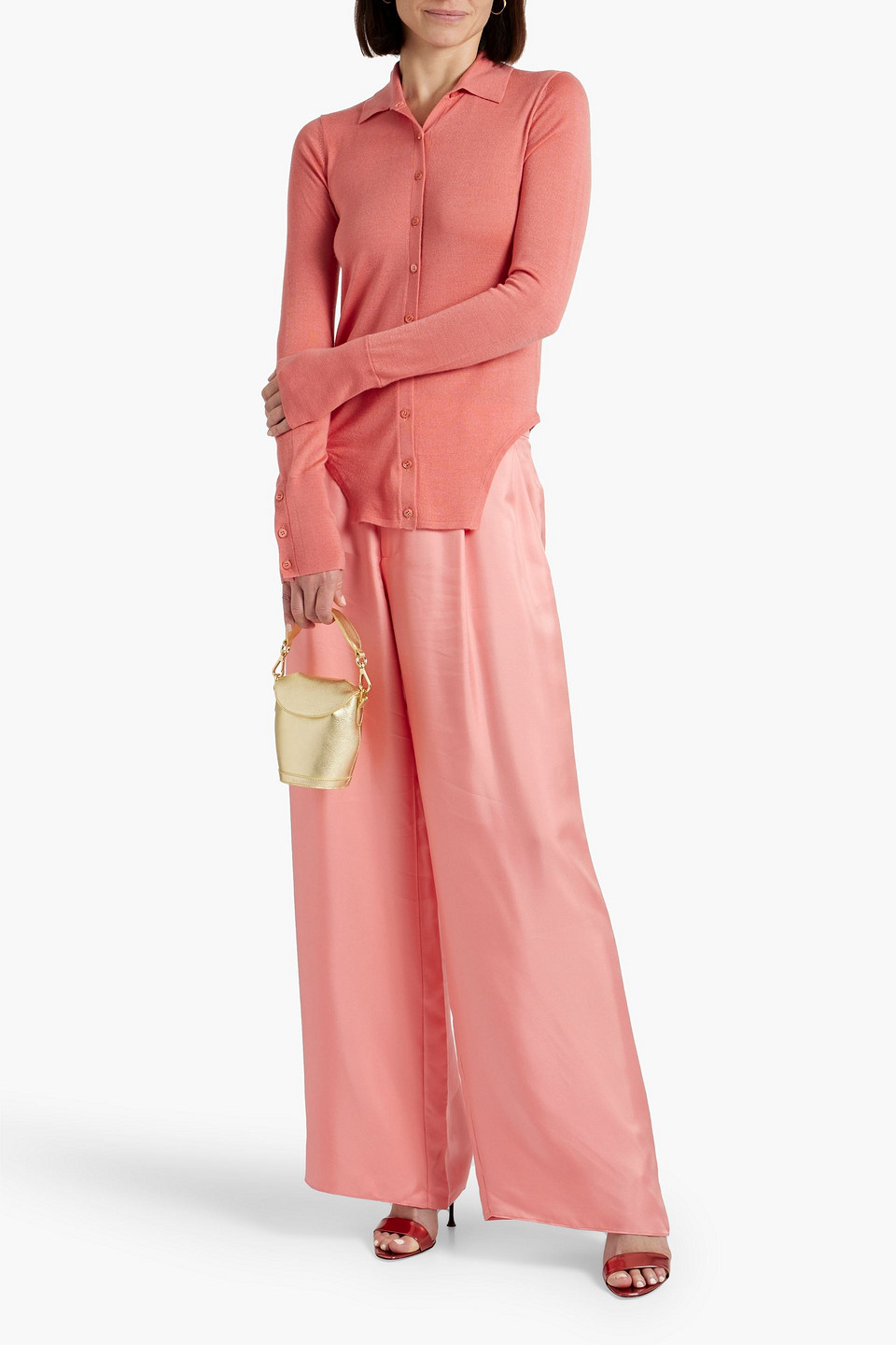Lapointe Asymmetric Wool, Silk And Cashmere-blend Cardigan In Bubblegum