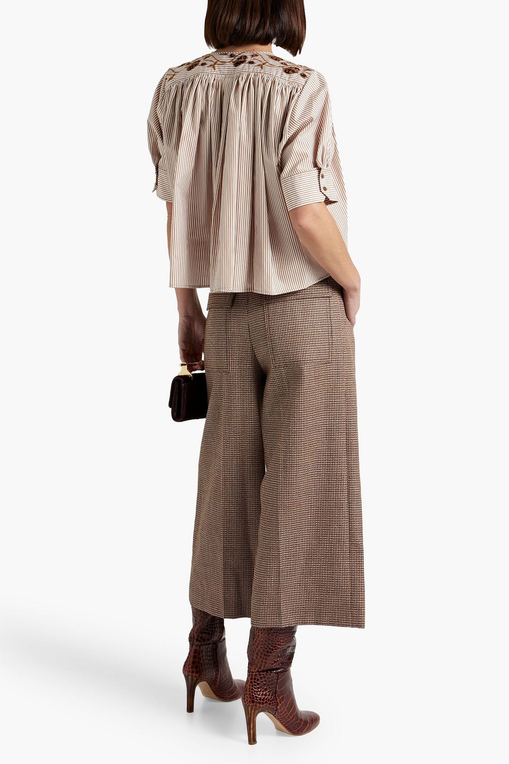 CHLOÉ Pleated houndstooth wool-tweed culottes