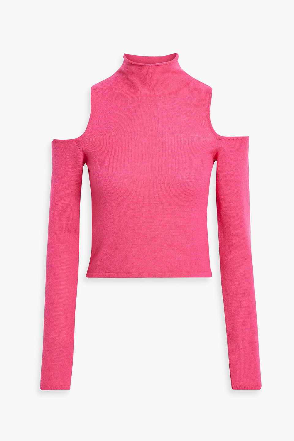 Cold-shoulder cashmere and silk-blend turtleneck sweater