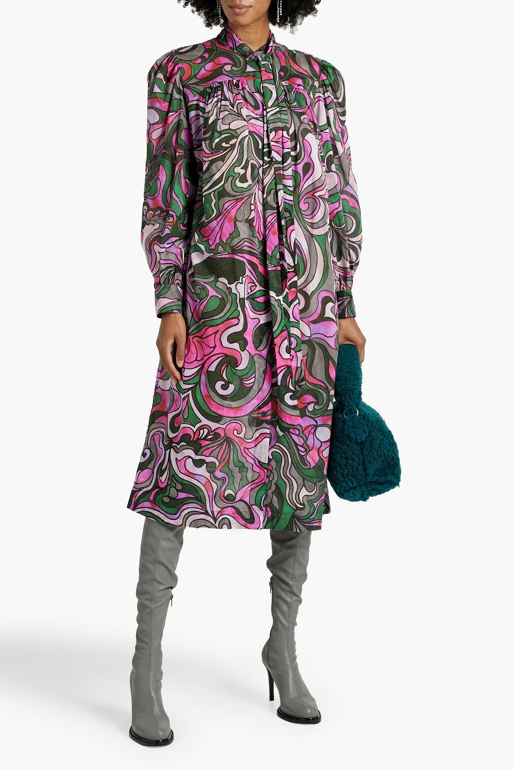 DRIES VAN NOTEN Gathered printed cotton-voile midi dress