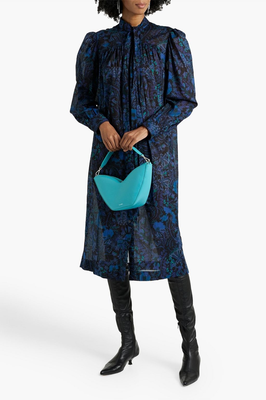 DRIES VAN NOTEN Gathered floral-print cotton-voile midi dress
