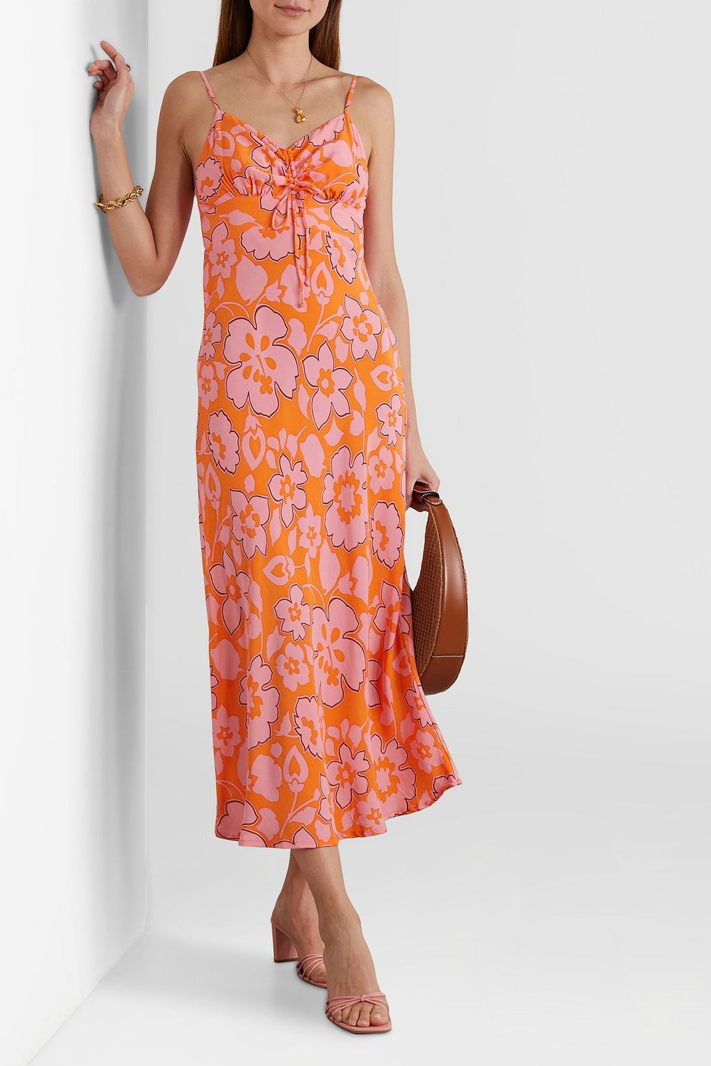 FAITHFULL Shayna ruched floral-print crepe de chine midi dress