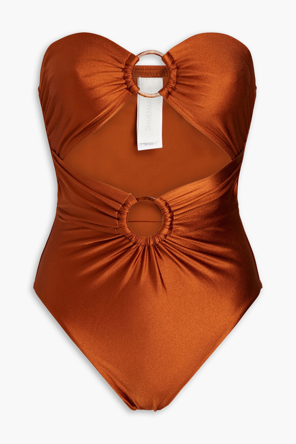 Zimmermann Cutout Embellished Bandeau Swimsuit In Copper