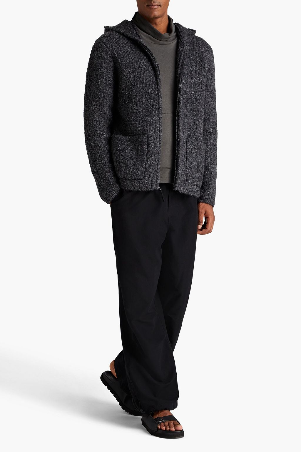 JAMES PERSE Ribbed bouclé-knit zip-up hoodie
