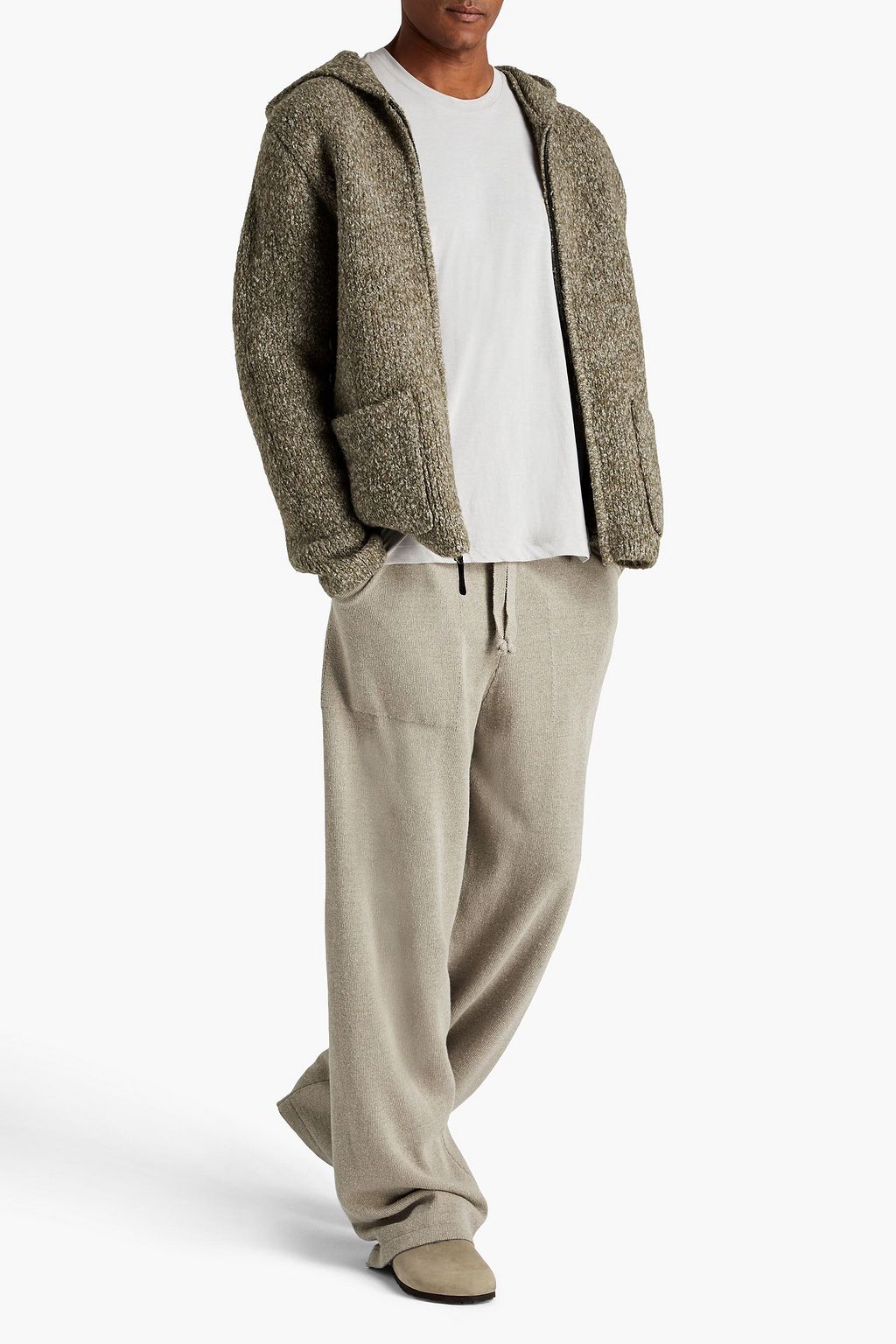 JAMES PERSE Ribbed bouclé-knit zip-up hoodie