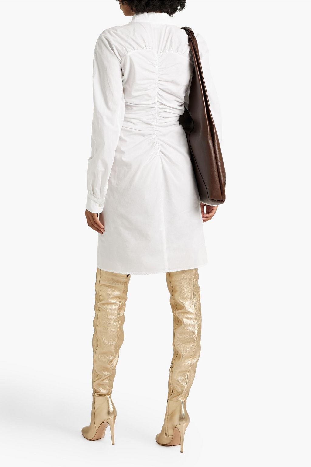 DRIES VAN NOTEN Ruched cotton-poplin mini shirt dress