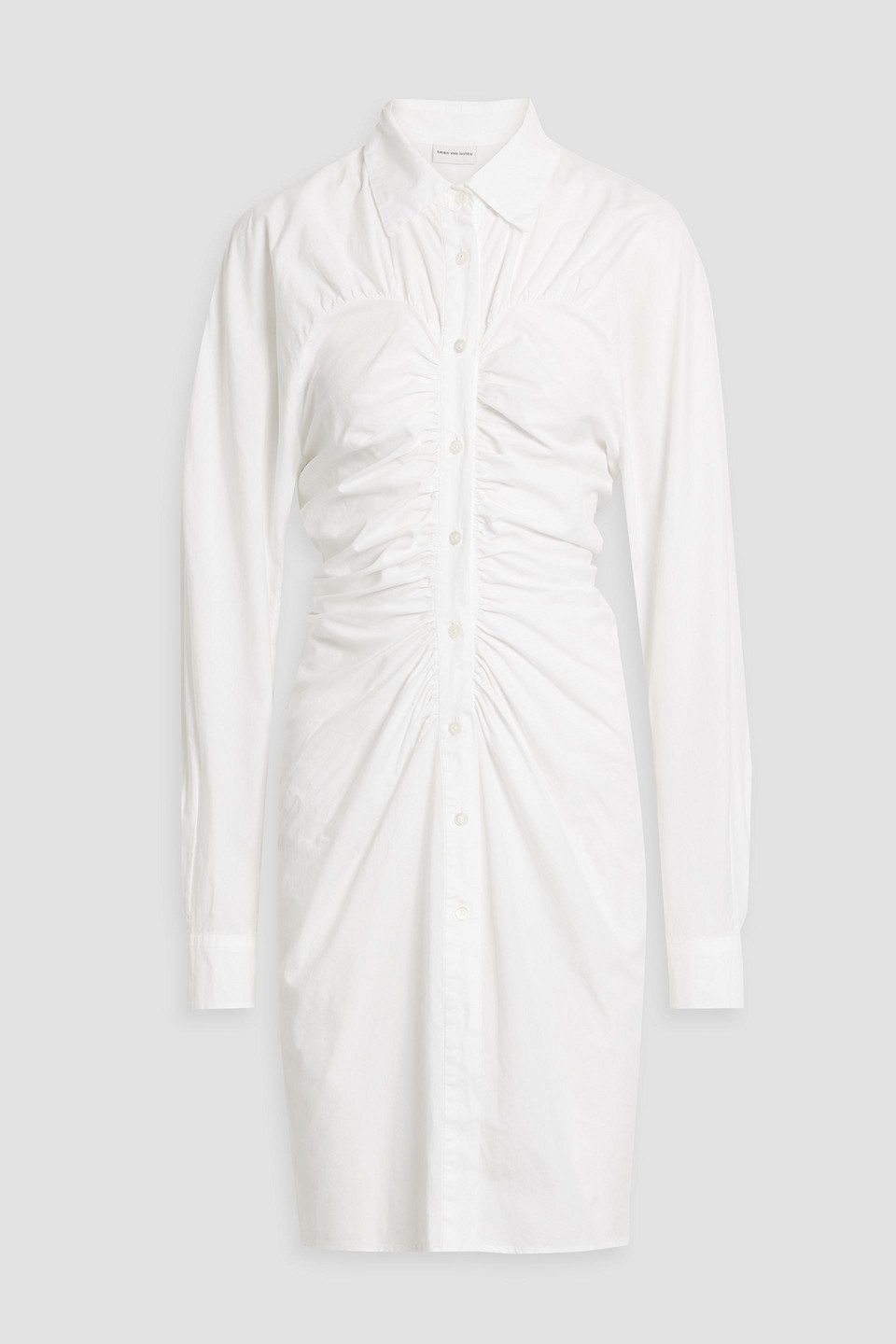 Dries Van Noten Ruched Cotton-poplin Mini Shirt Dress In White