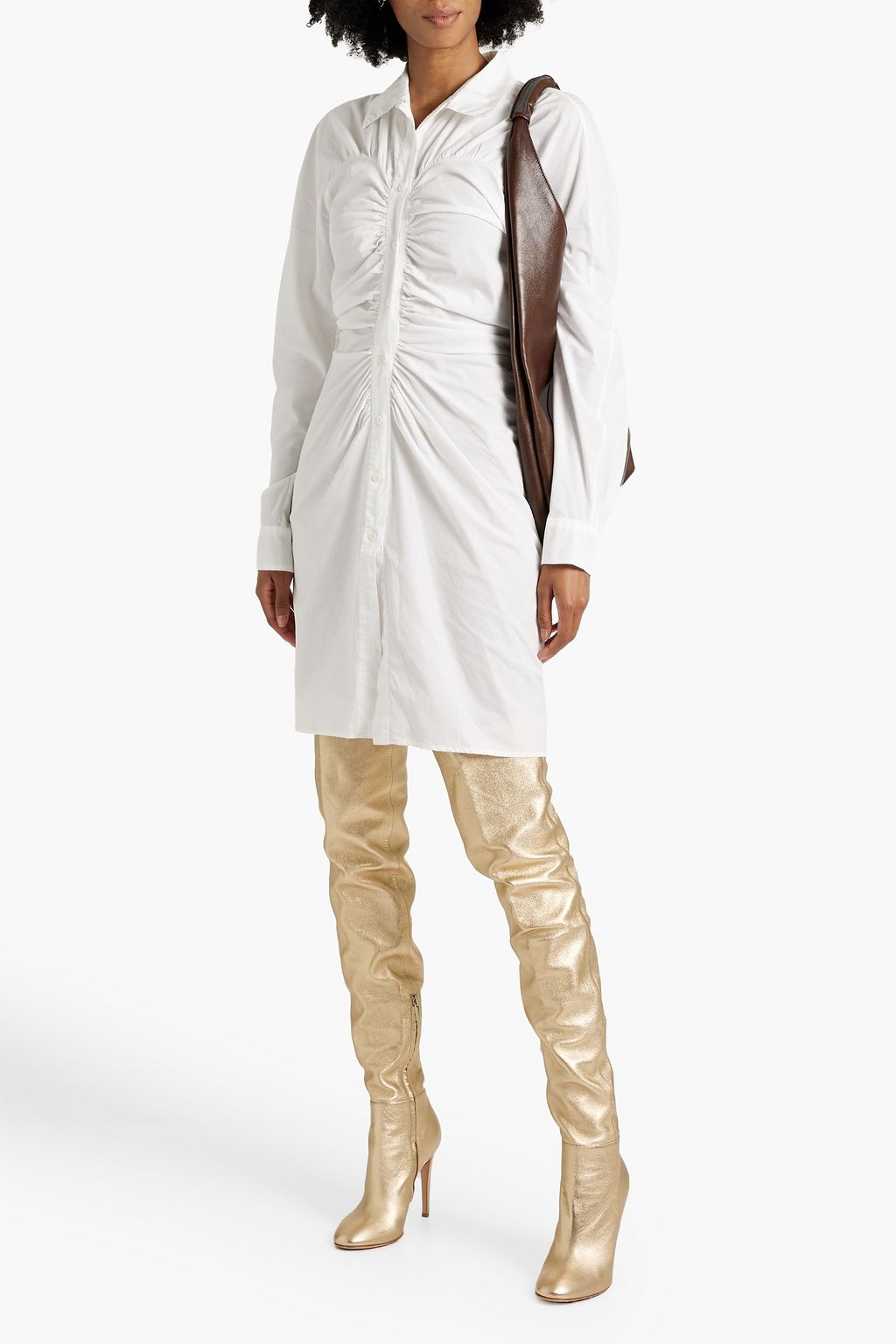 DRIES VAN NOTEN Ruched cotton-poplin mini shirt dress