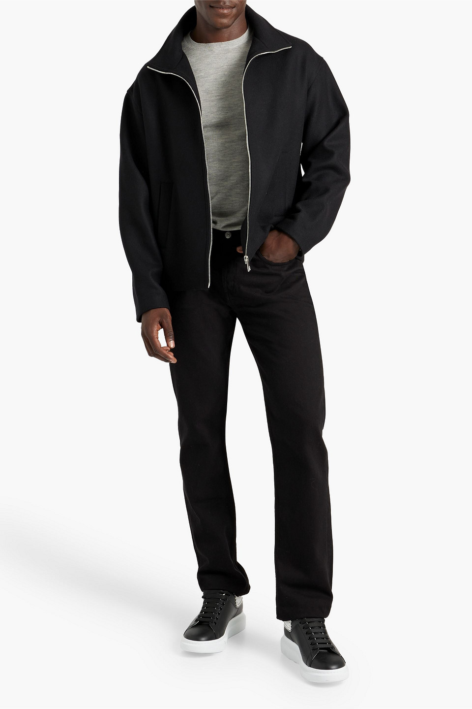Frame Harrington Virgin Wool Blend Jacket In Black