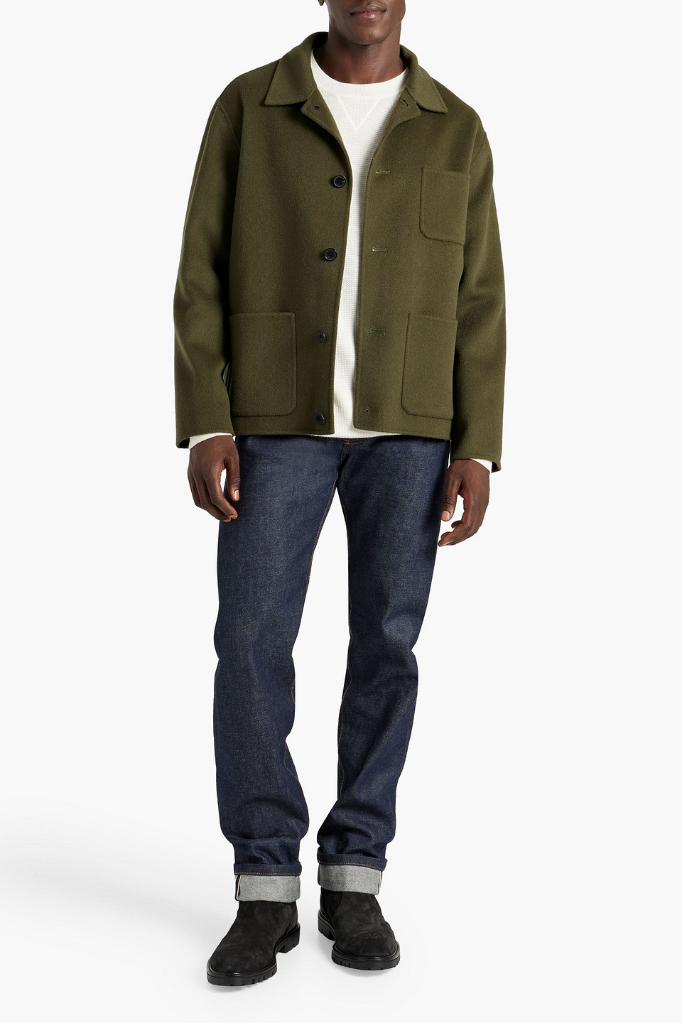 Shop Frame Cash Wool-felt Jacket In Army Green