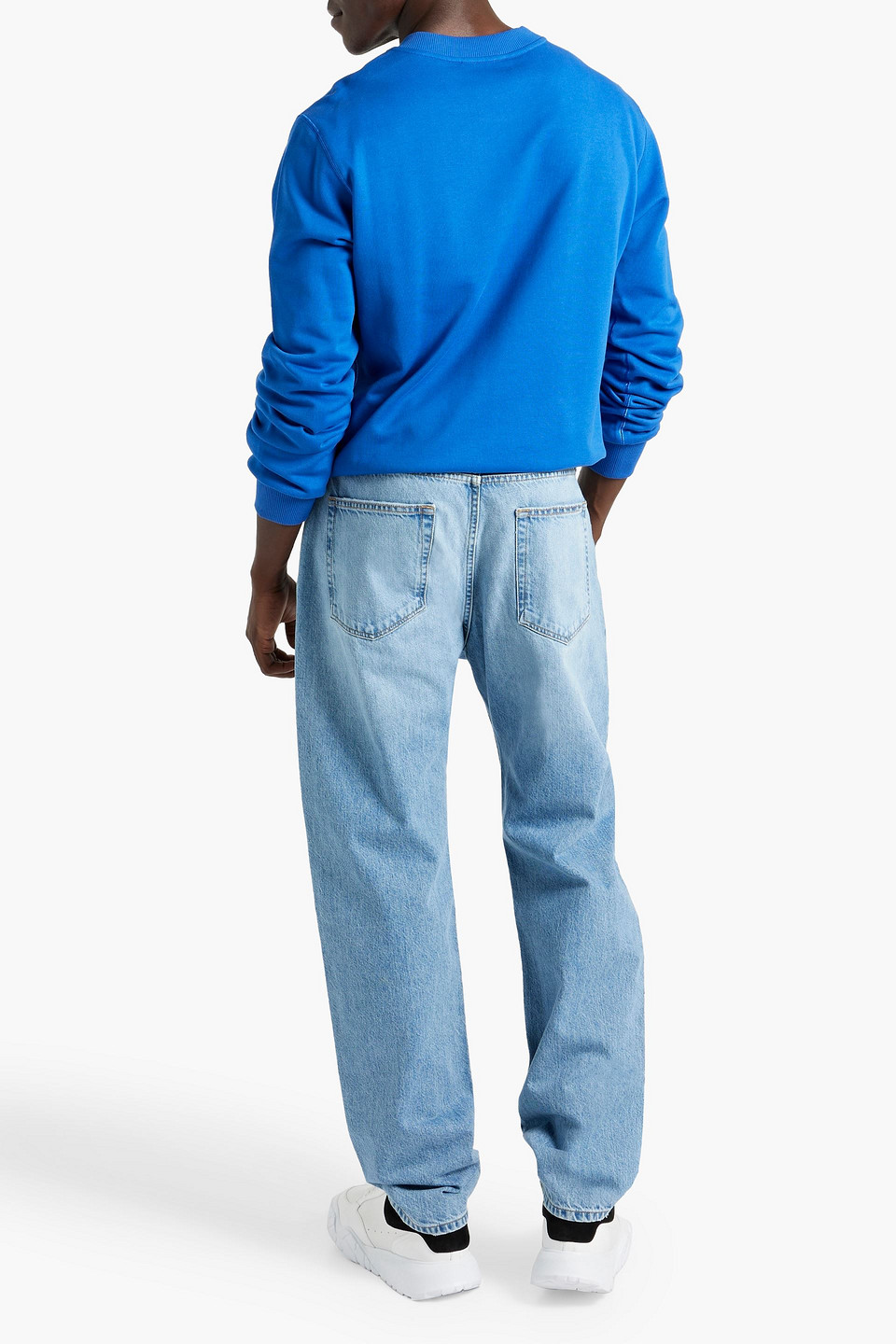 Frame Distressed Denim Jeans In Mid Denim