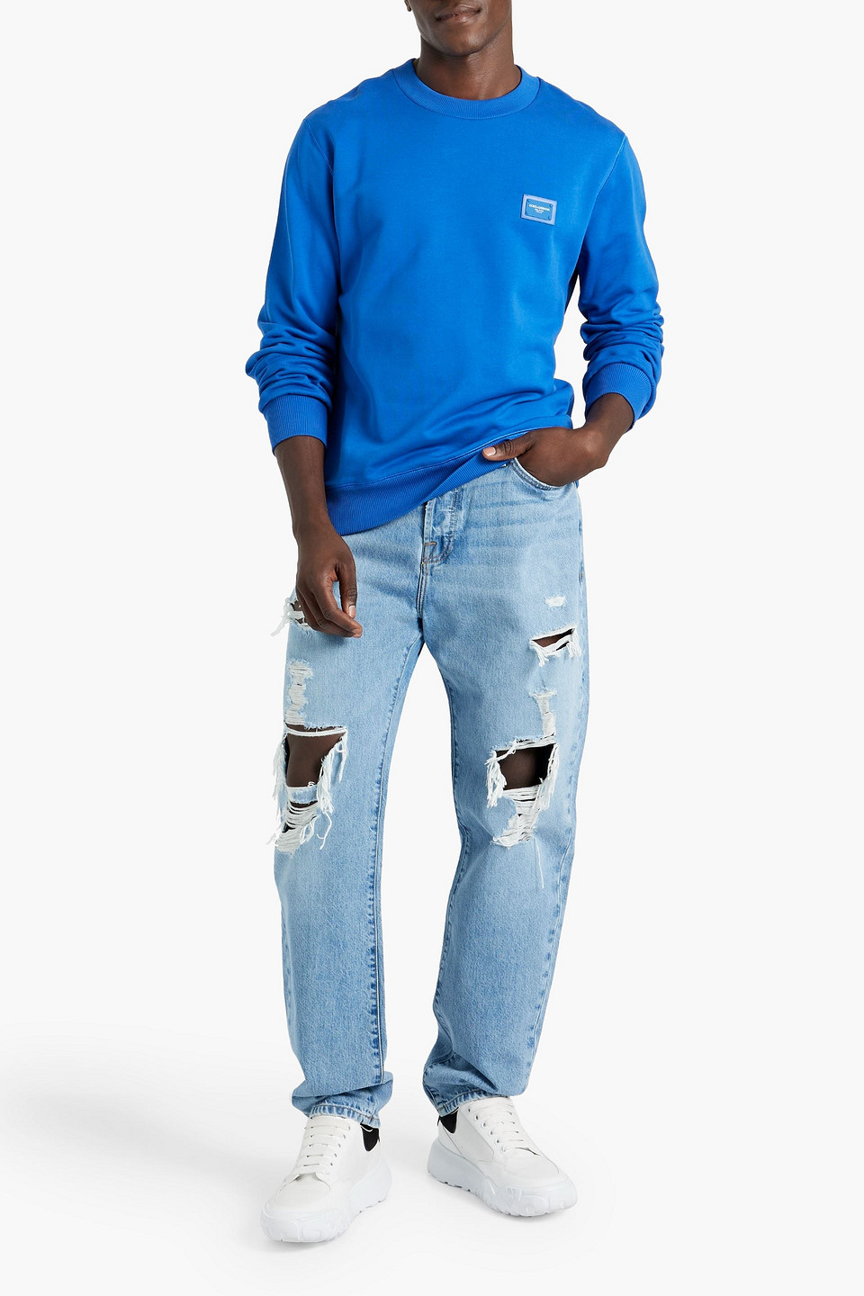 Frame Distressed Denim Jeans In Mid Denim