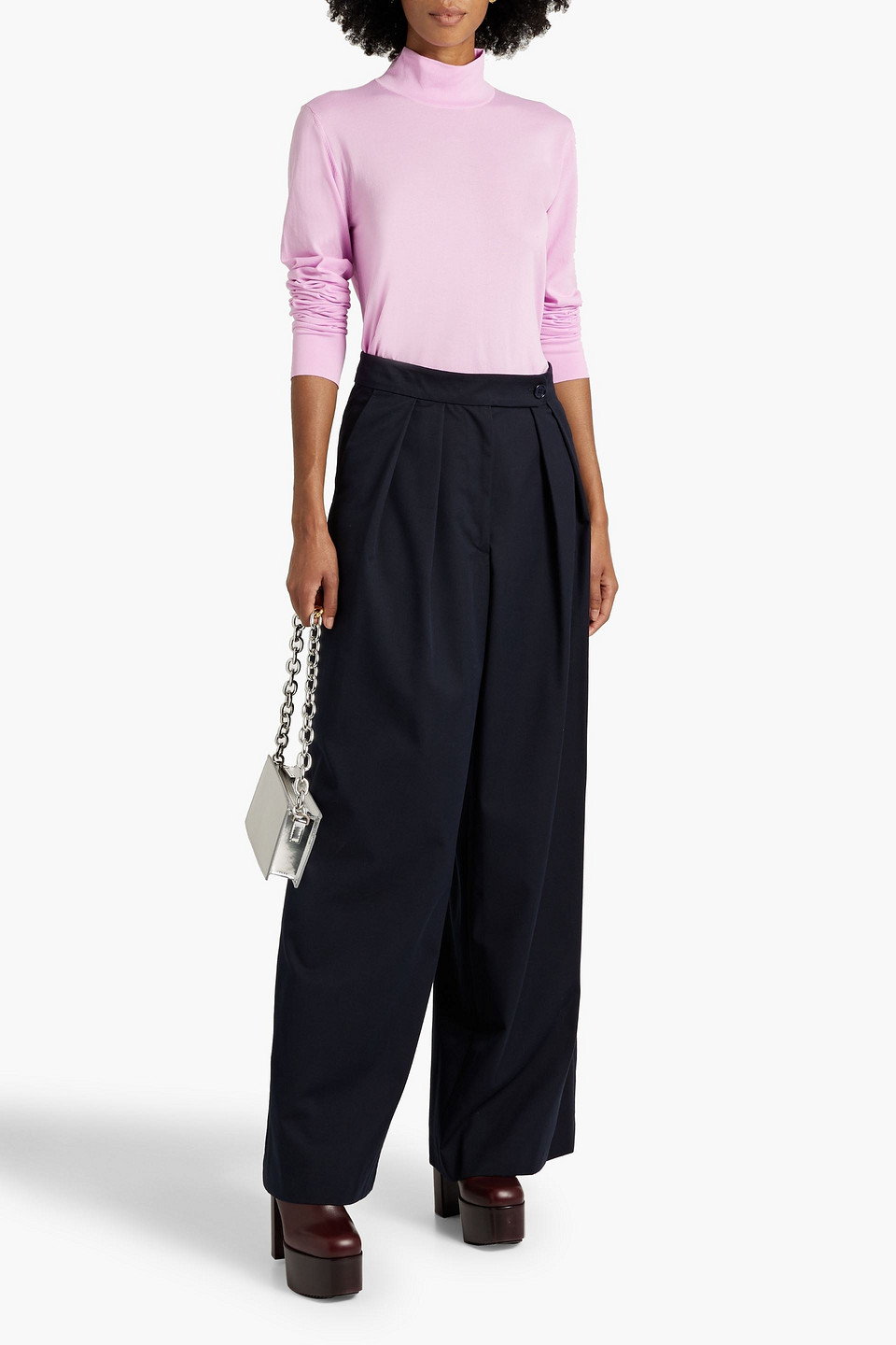 Les Rêveries Stretch-knit Turtleneck Top In Baby Pink