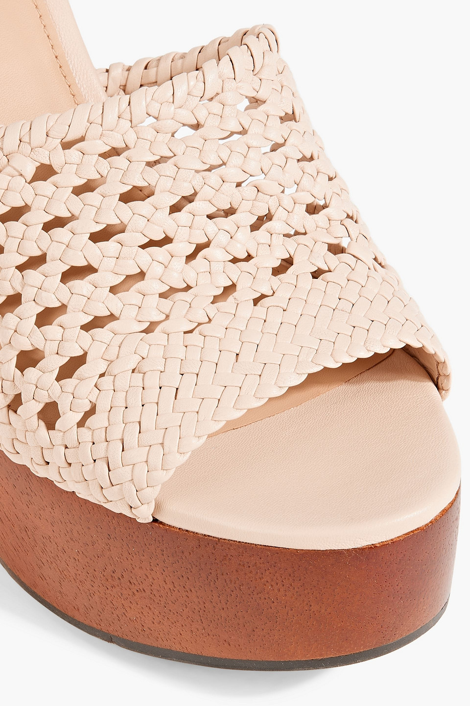 Shop Veronica Beard Guadalupe Woven Leather Platform Mules In Blush