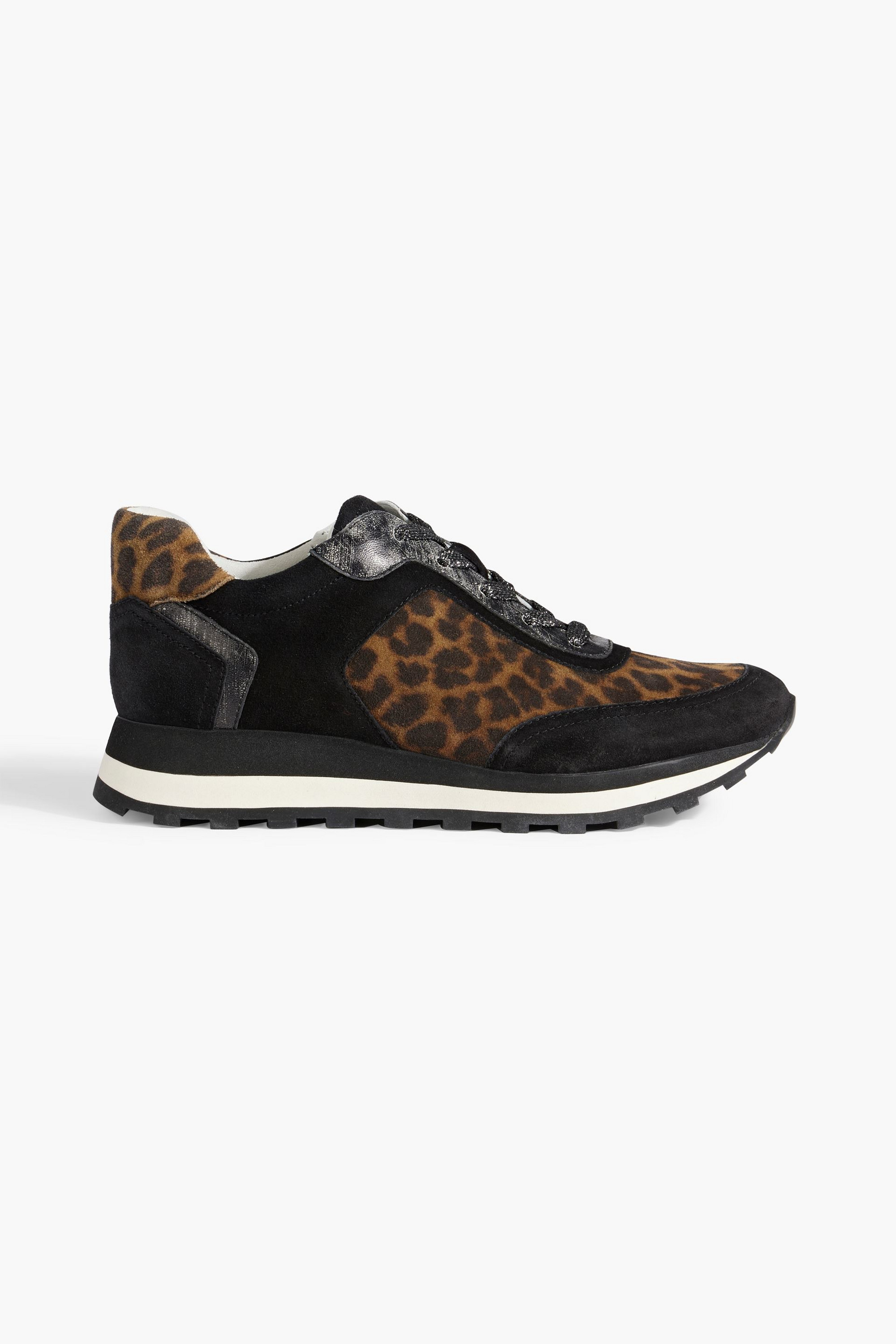 Veronica Beard Hartley leopard-print suede and textured-leather sneakers