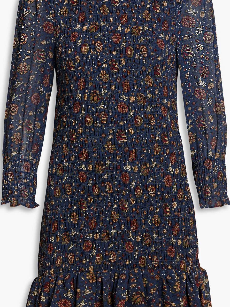 farha shirred floral-print crepe de chine mini dress