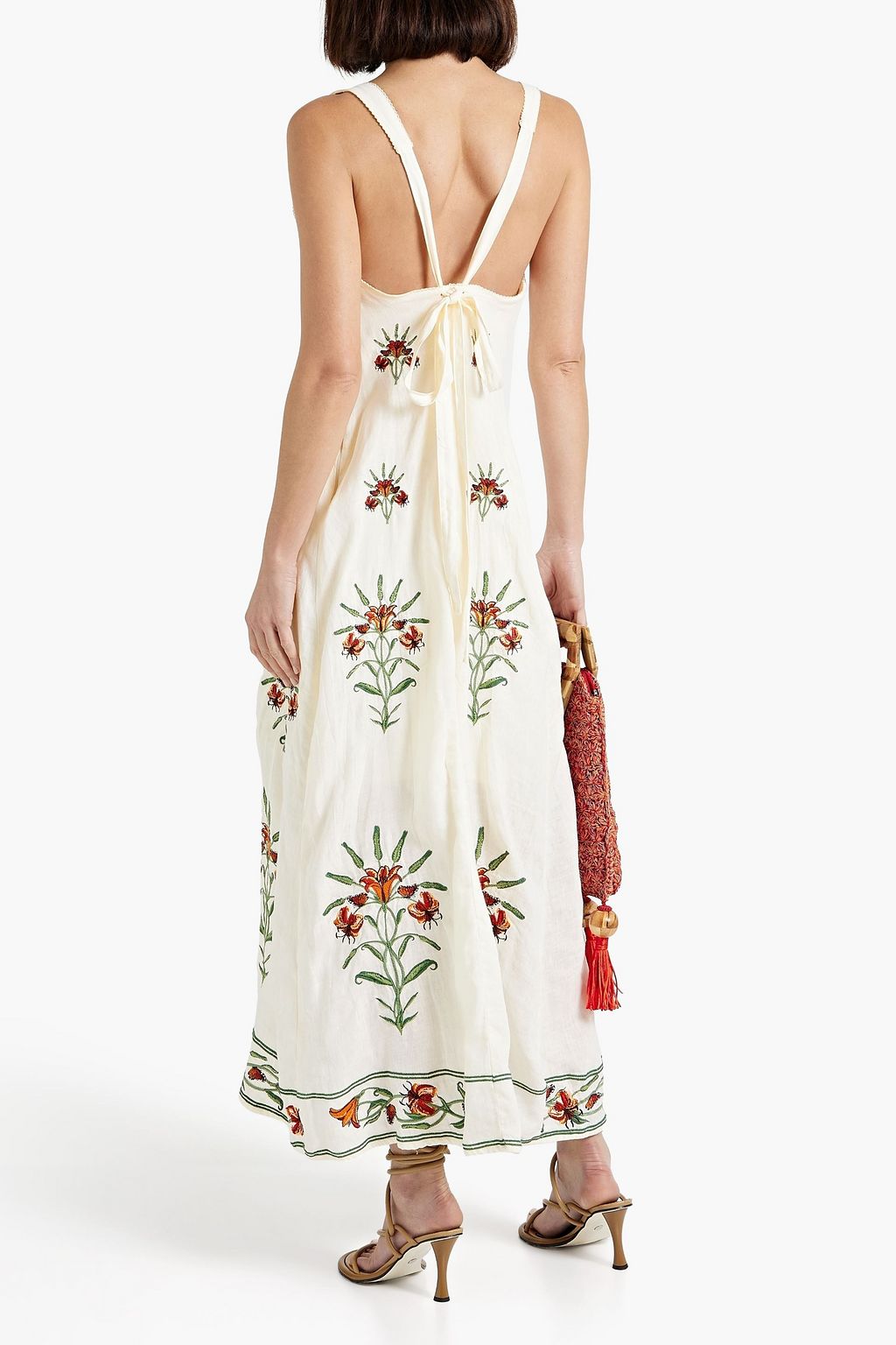 AGUA BY AGUA BENDITA Cienaga Monarca Crema embroidered linen maxi dress