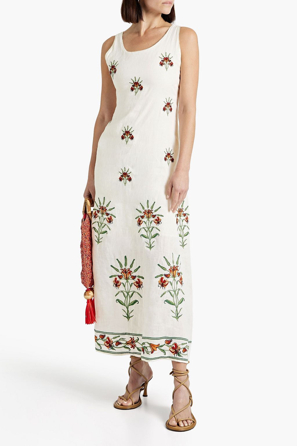 AGUA BY AGUA BENDITA Cienaga Monarca Crema embroidered linen maxi dress