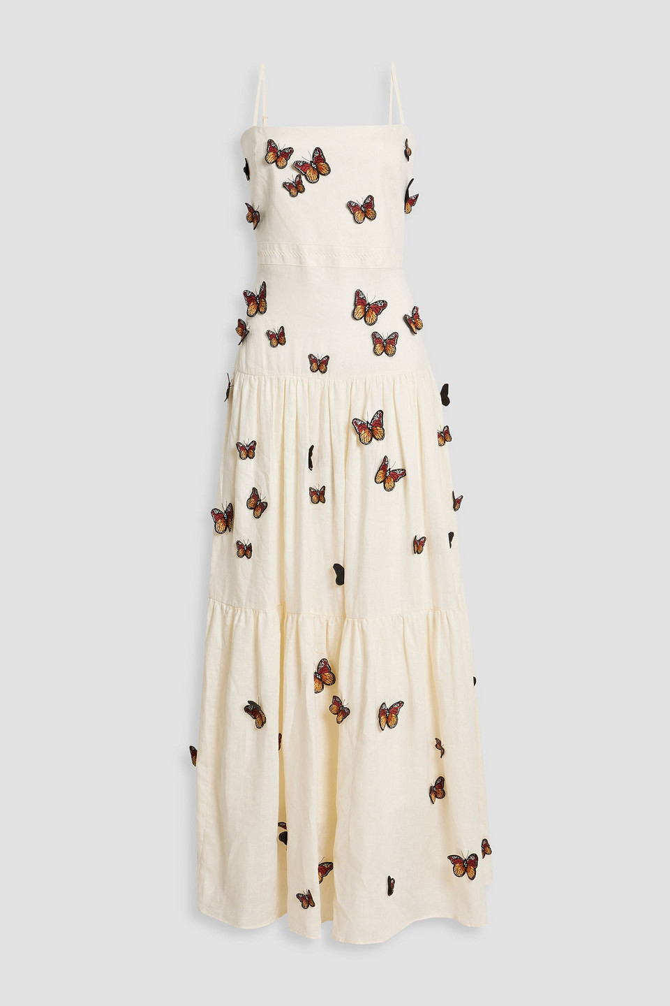 AGUA BY AGUA BENDITA Lima Monarca Crema tiered embellished linen maxi dress