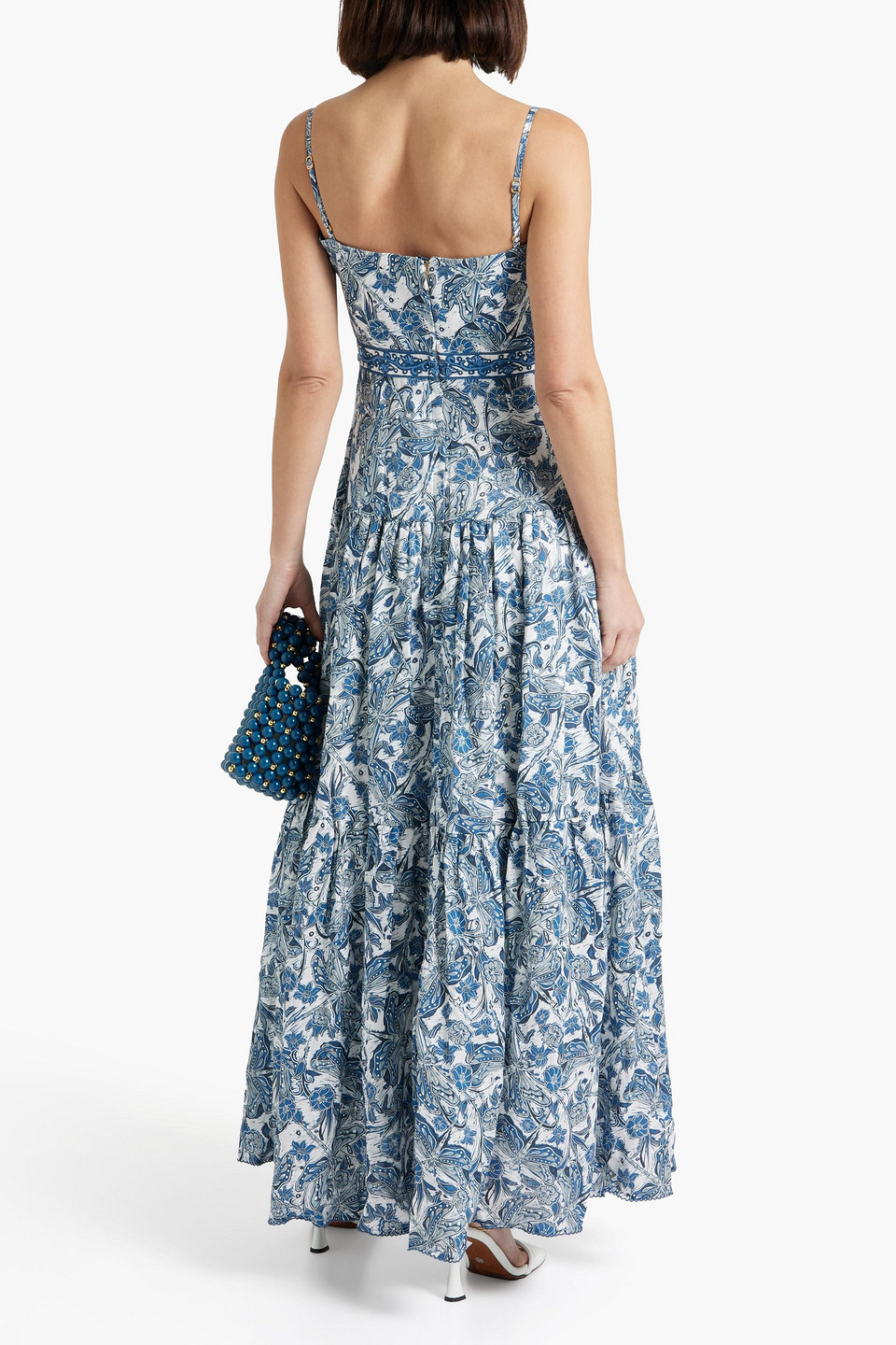 AGUA BY AGUA BENDITA Lima Liblulas Noche embellished printed linen maxi  dress | Smart Closet