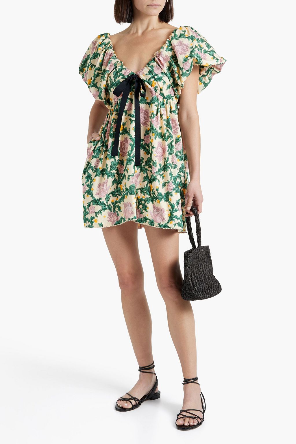 AGUA BY AGUA BENDITA Horizante Peonia Aurora floral-print cotton-poplin mini dress