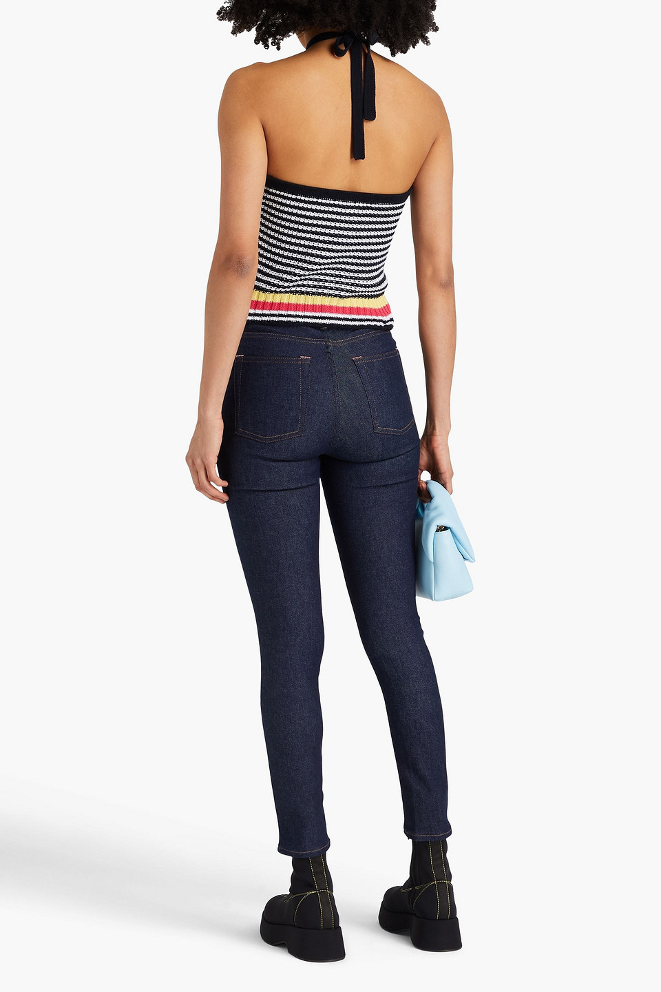 Shop Acne Studios Cropped High-rise Skinny Jeans In Dark Denim