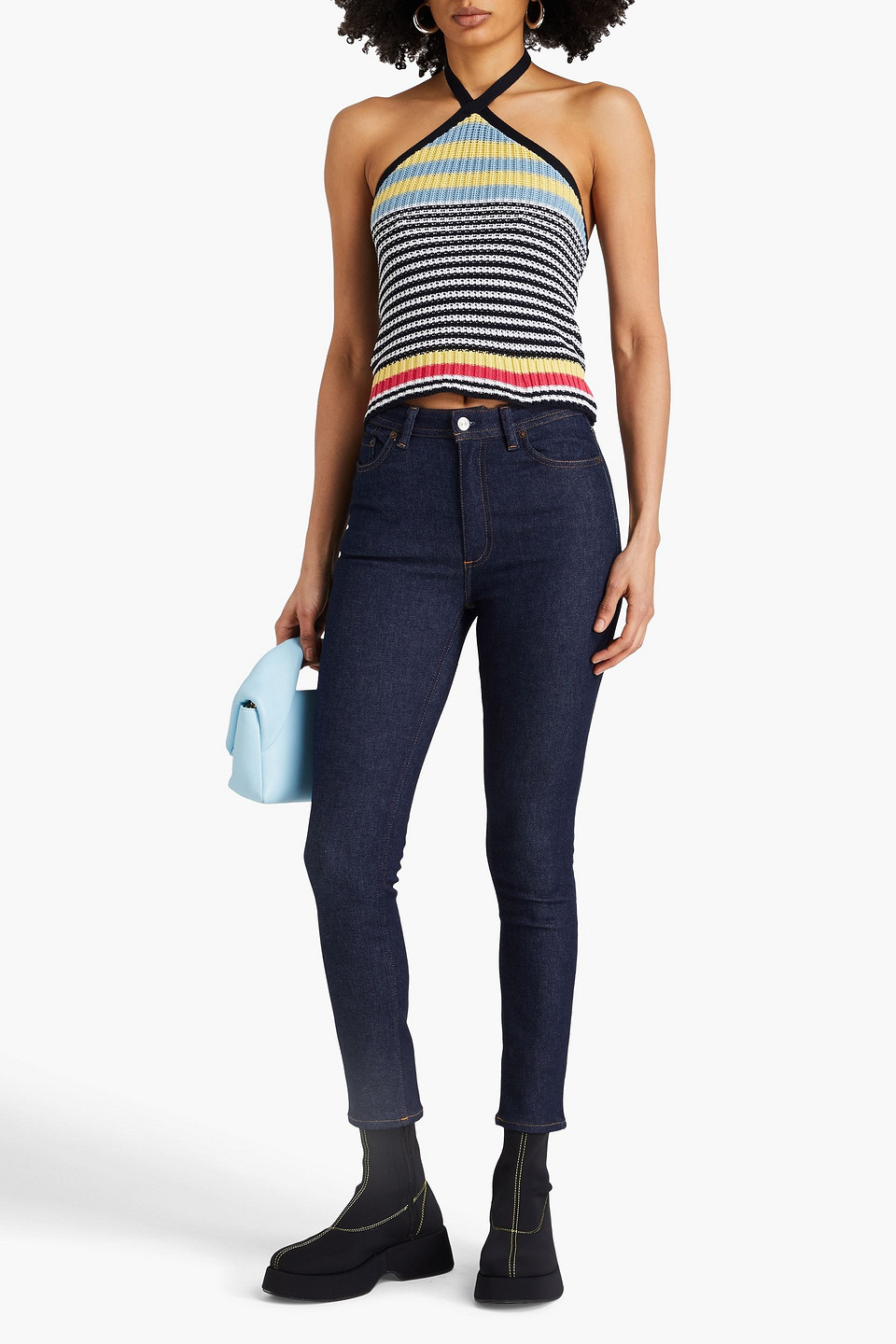 Shop Acne Studios Cropped High-rise Skinny Jeans In Dark Denim