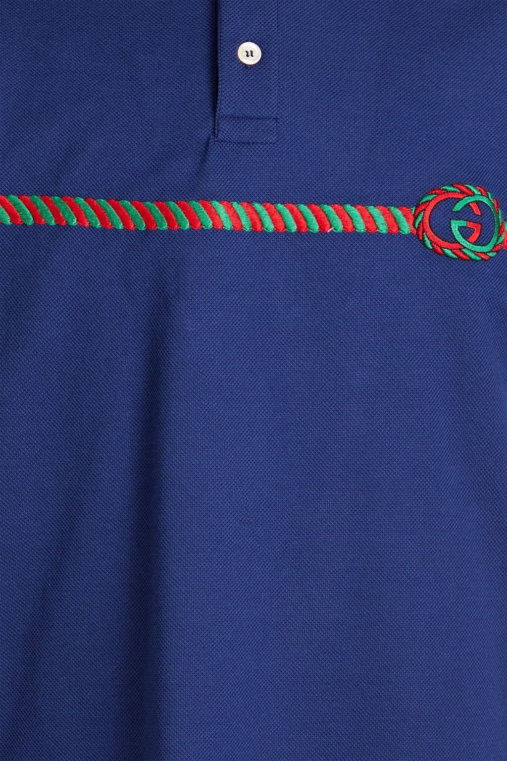 GUCCI Embroidered cotton-blend piqué polo shirt