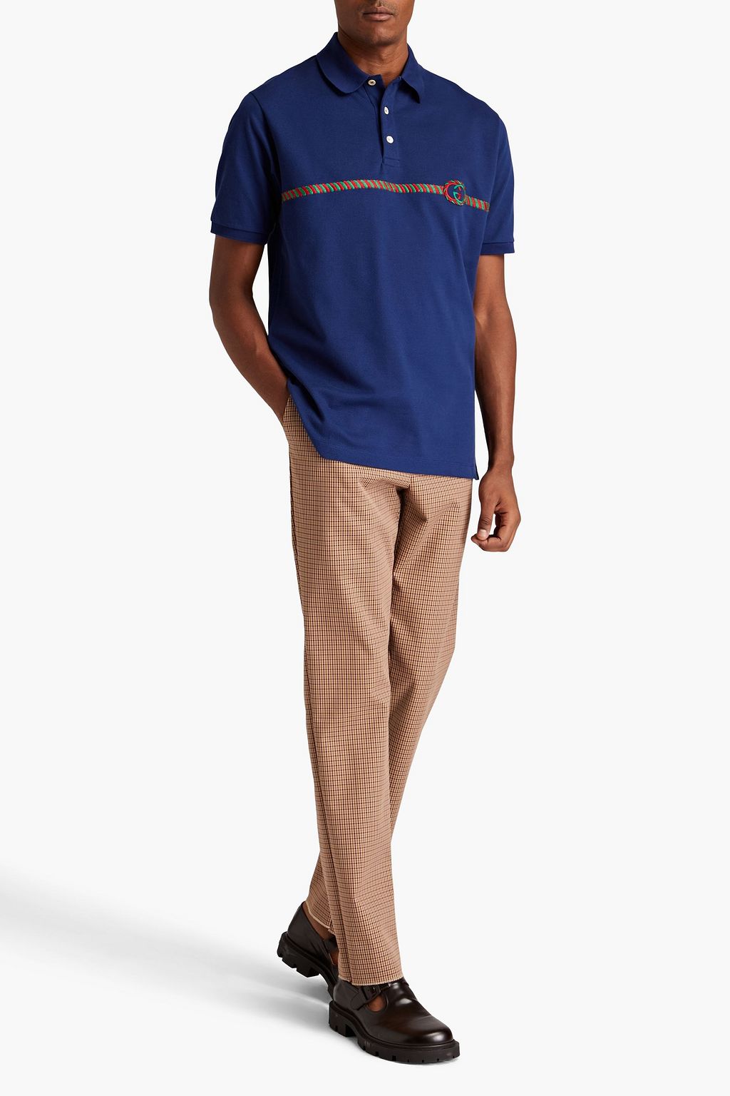 GUCCI Embroidered cotton-blend piqué polo shirt