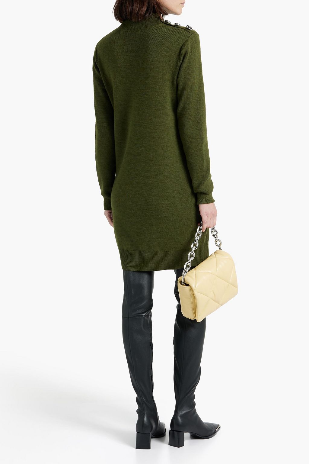 VERONICA BEARD Banner button-detailed merino wool turtleneck mini dress