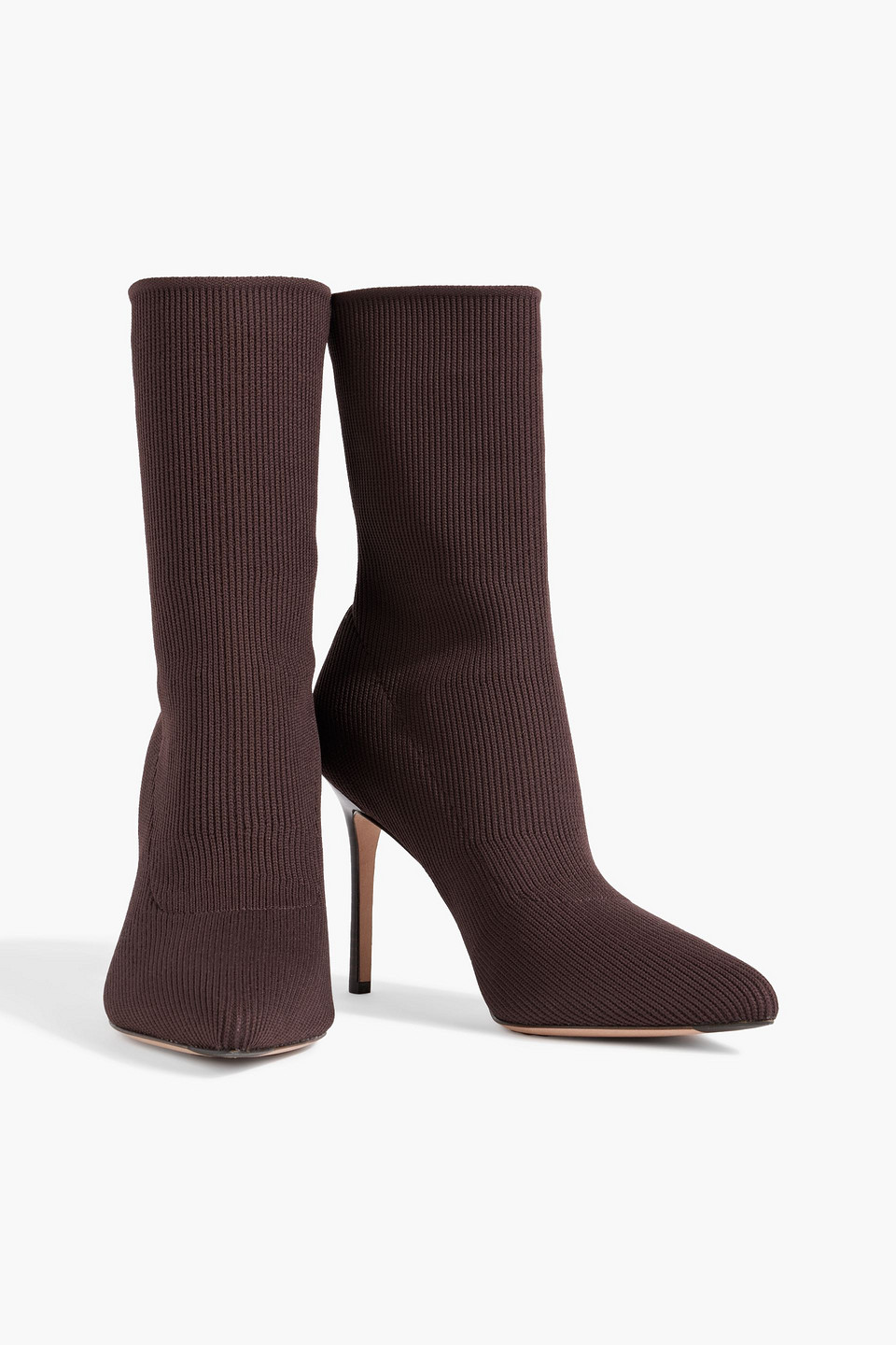 Shop Veronica Beard Lisa Stretch-knit Sock Boots In Chocolate