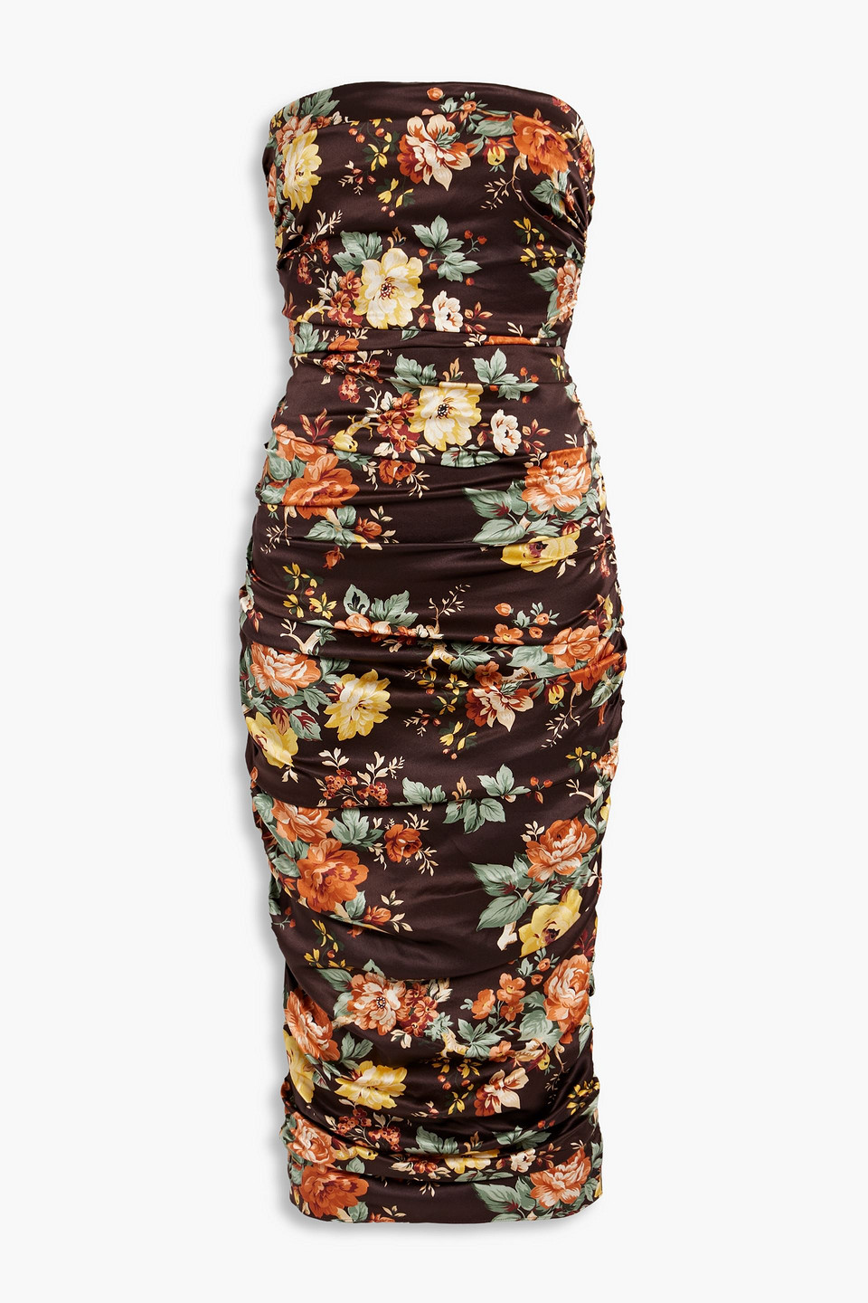 veronica beard strapless ruched dress Veronica Beard Quiana Floral-Print Dress