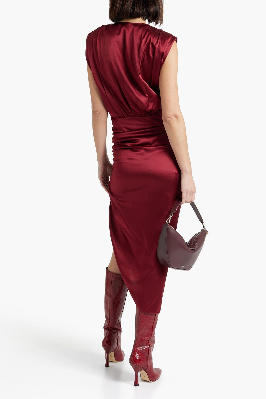 VERONICA BEARD Casela gerafftes Midikleid aus Satin aus Stretch-Seide mit Wickeleffekt
