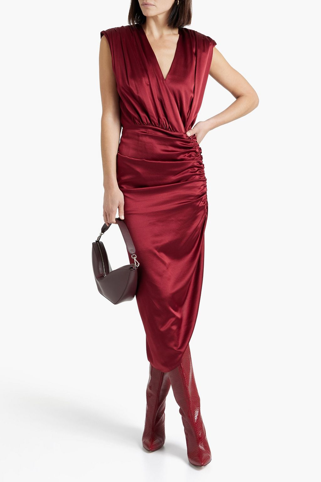 VERONICA BEARD Casela gerafftes Midikleid aus Satin aus Stretch-Seide mit Wickeleffekt