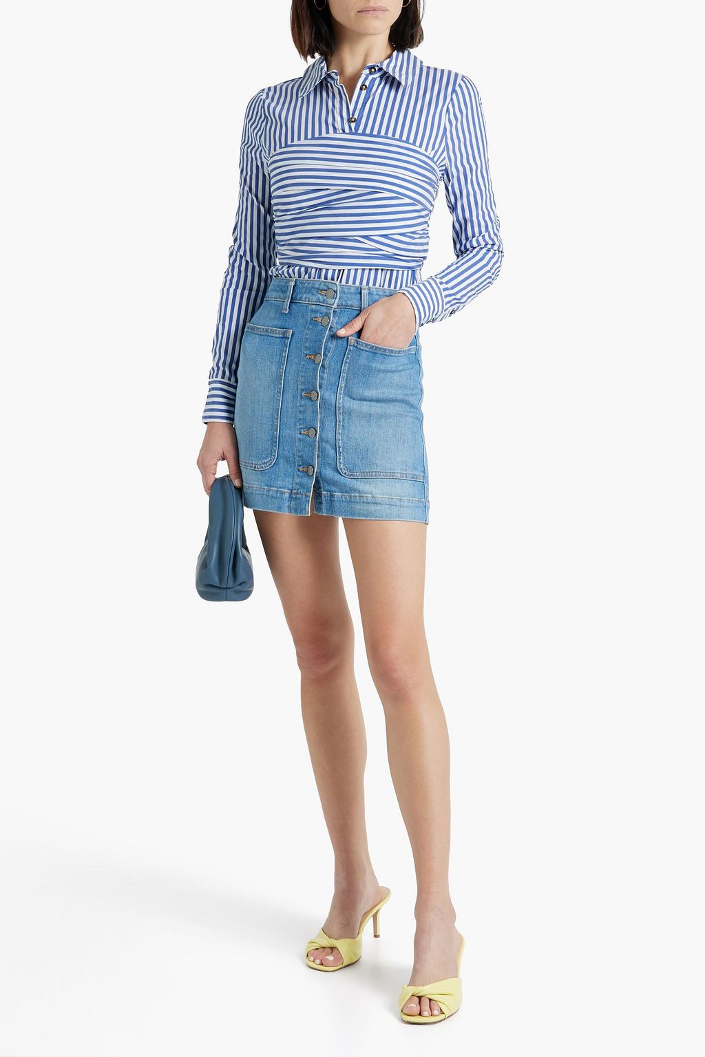 VERONICA BEARD Baylor pleated striped cotton-blend poplin shirt